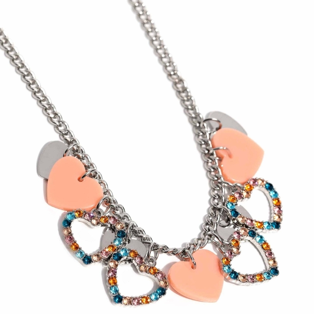 Paparazzi Silver and Multi Heart Necklace Look the Heart Orange Heart Jewelry